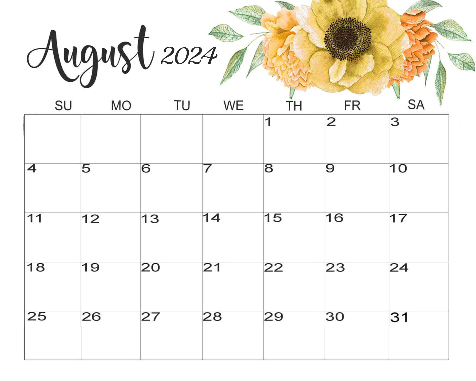 August 2024 Calendar Cute