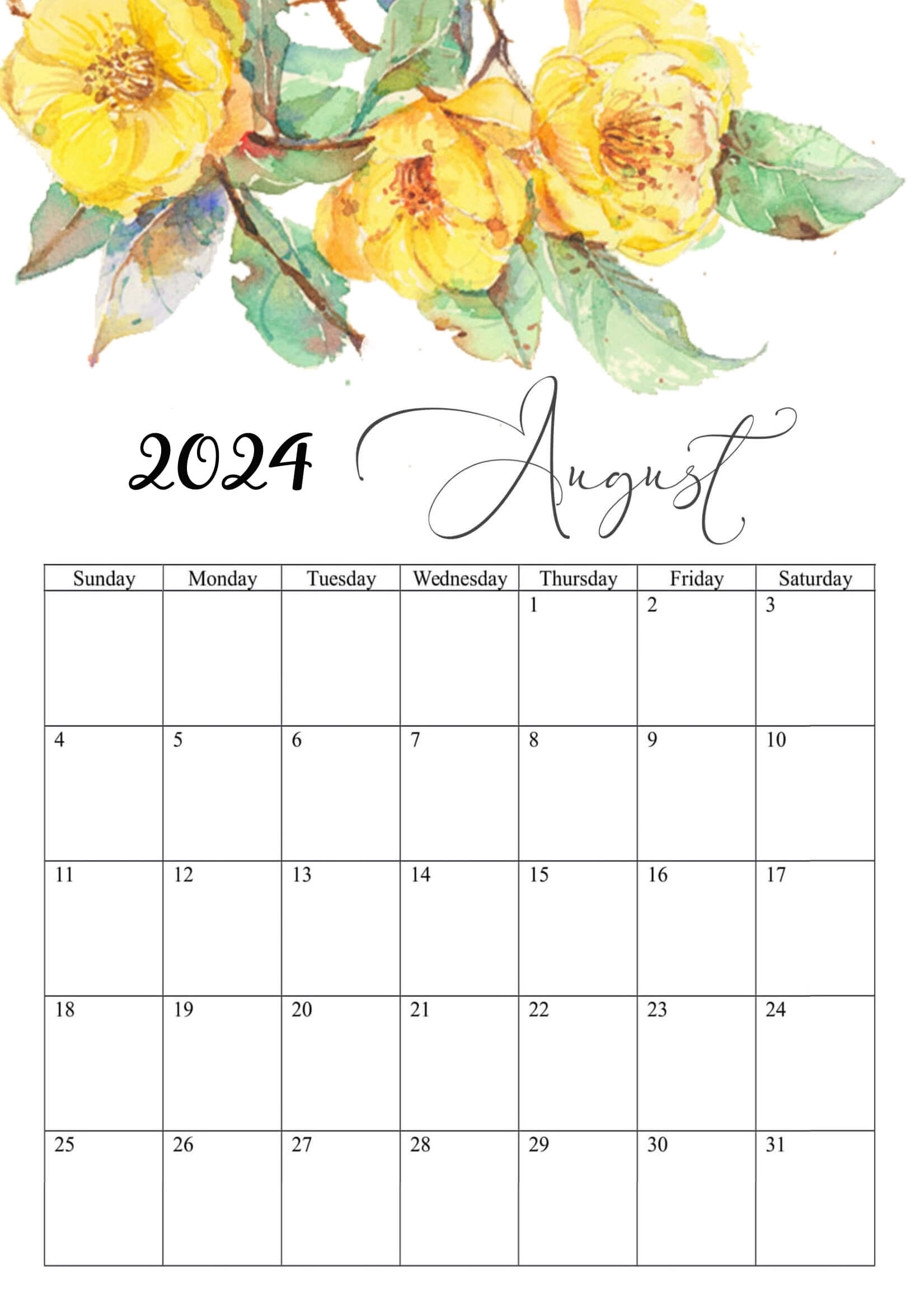 August 2024 Calendar Floral