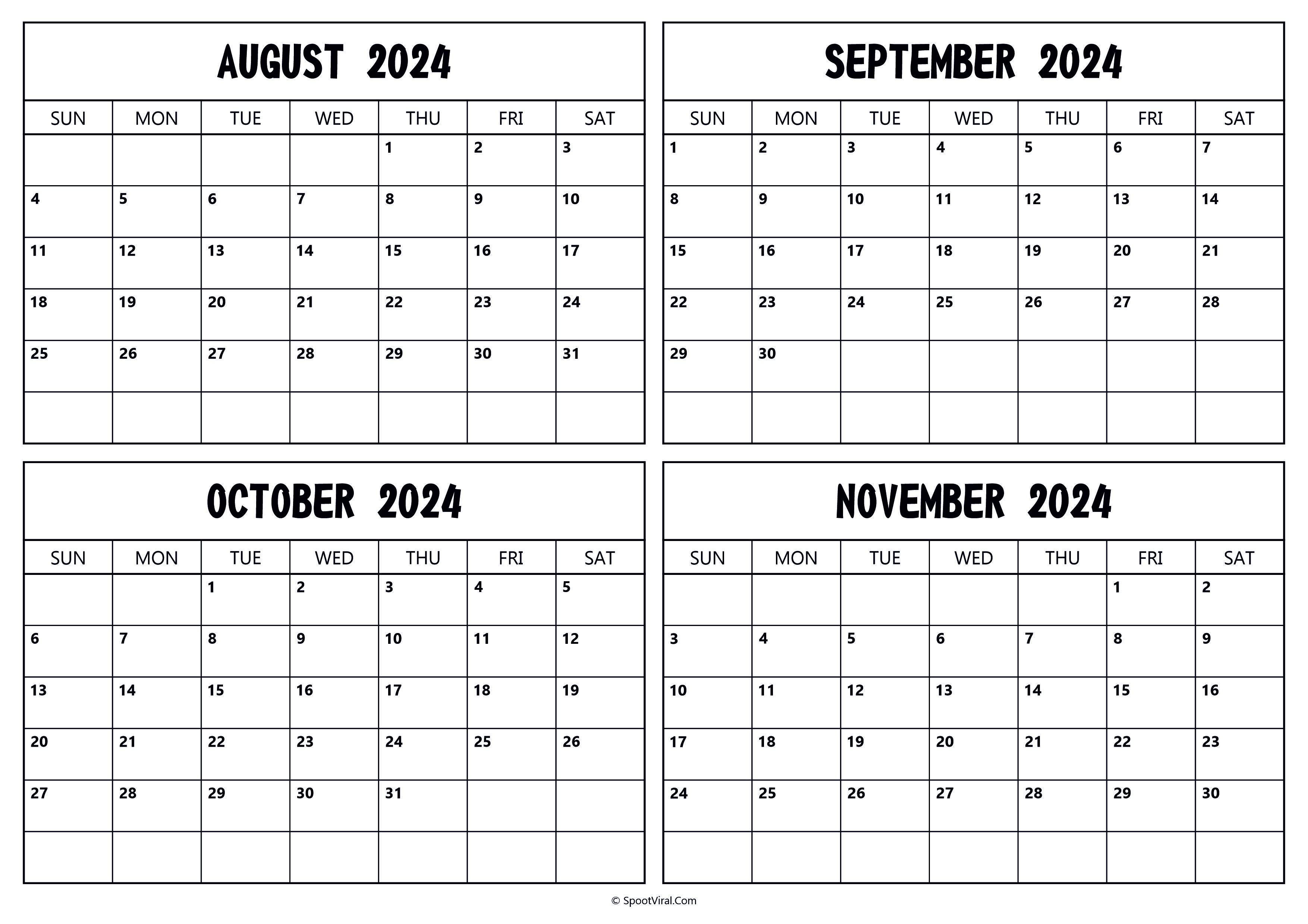 August September October November 2024 Calendar