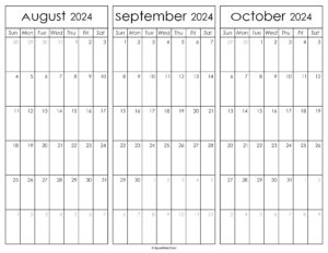August September and October Calendar 2024
