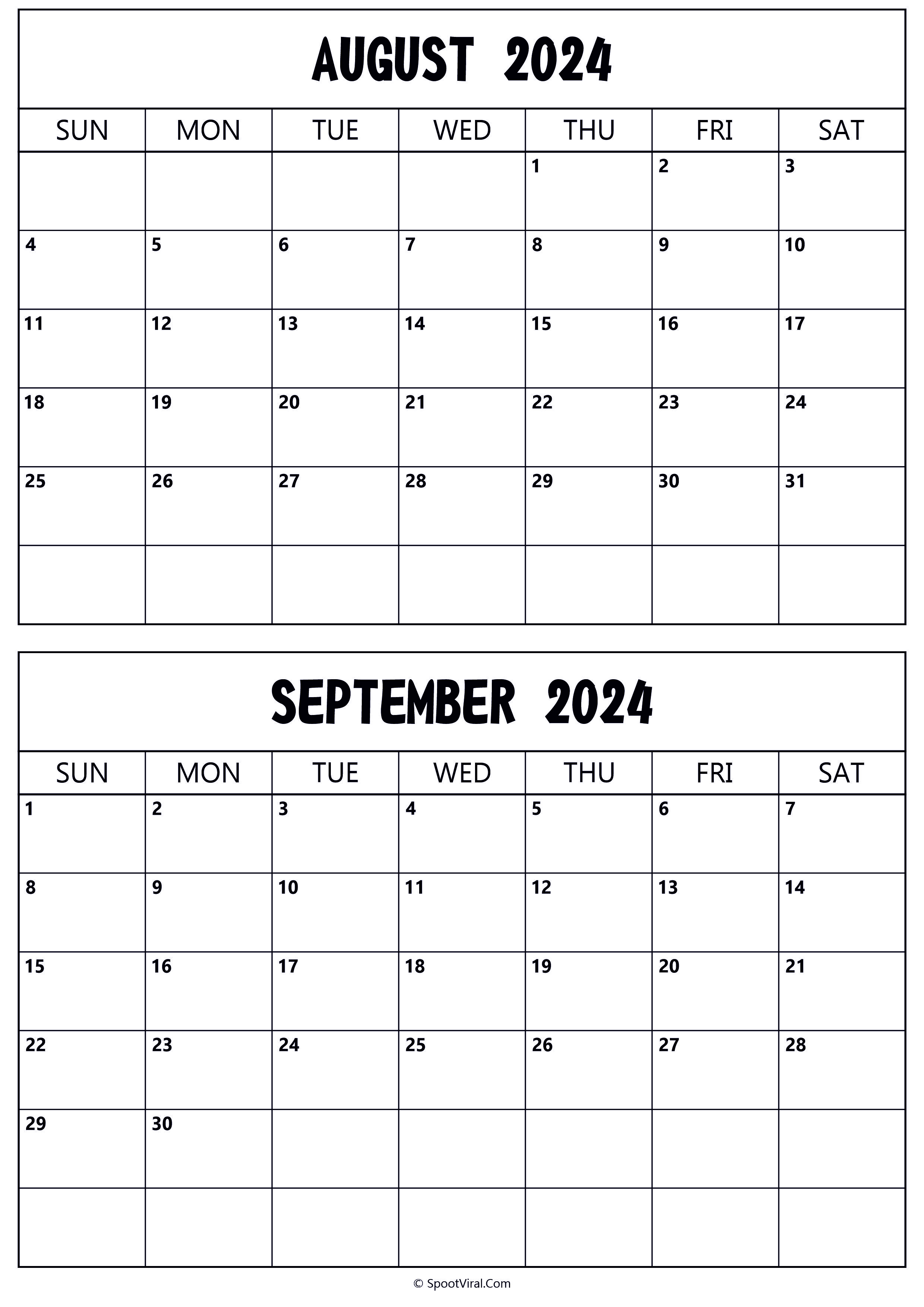 Calendar 2024 August September