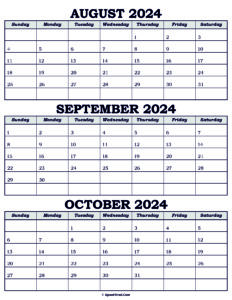 Calendar August September October 2024