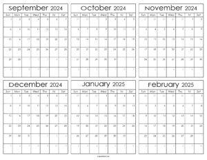 Printable September 2024 to February 2025 Calendar