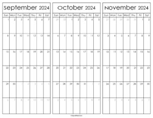 September October and November Calendar 2024