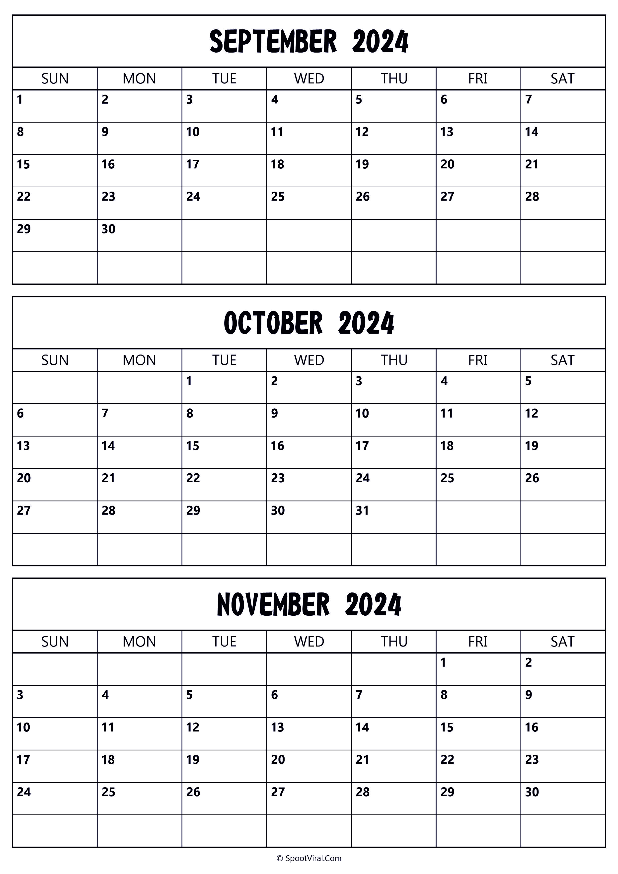 September to November 2024 Calendar