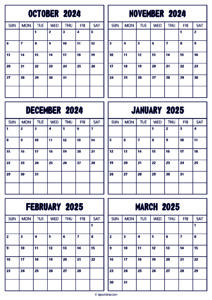 2024 October to 2025 March Calendar