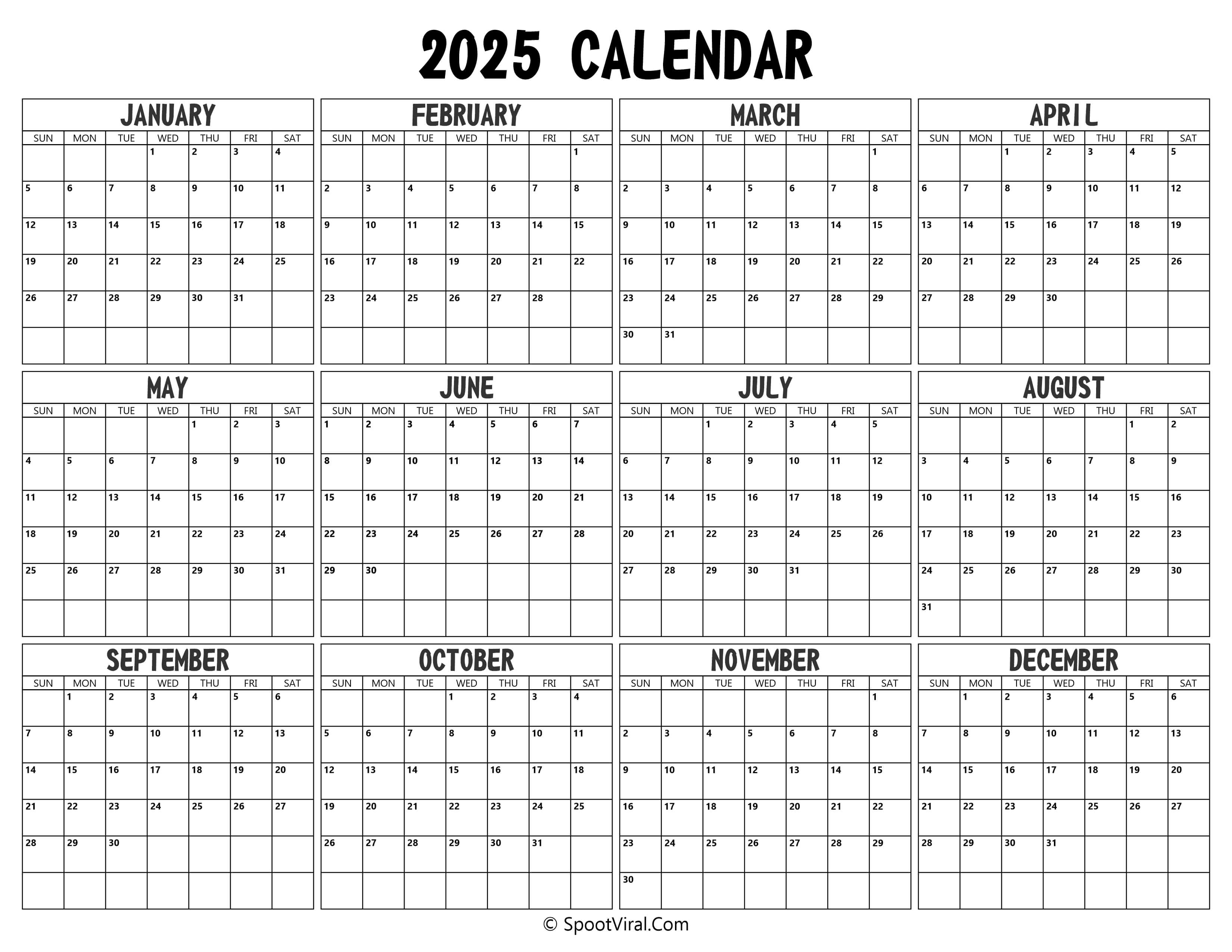 2025 Yearly Calendar