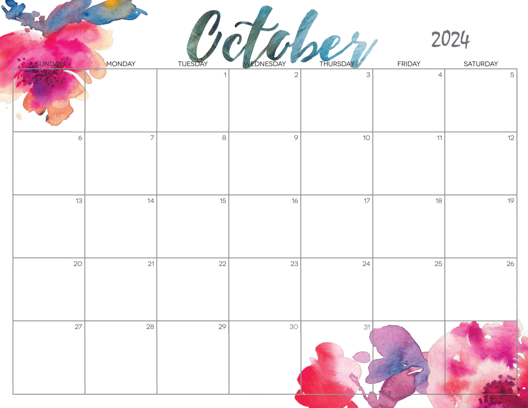 Cute October Calendar 2024 Printable