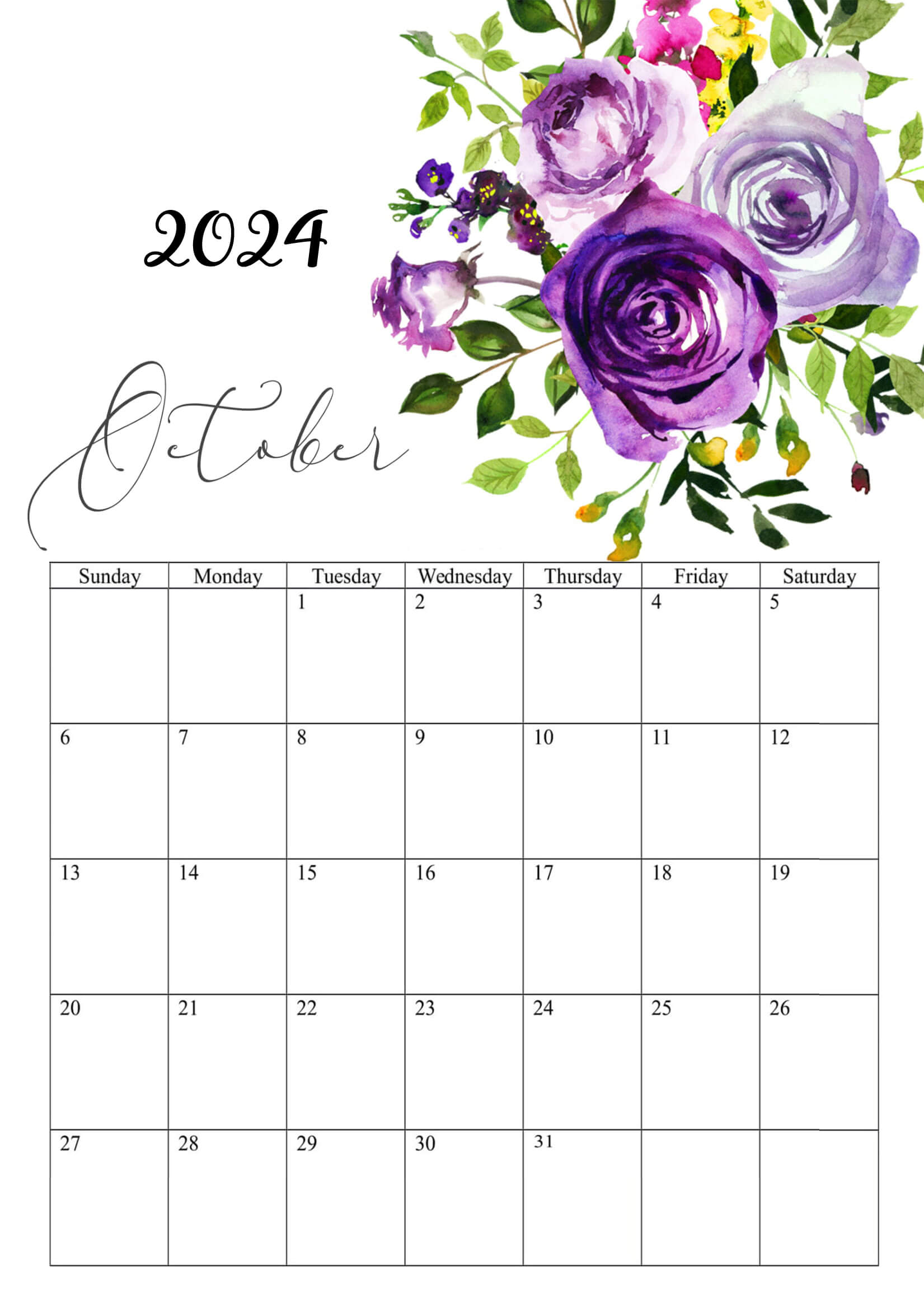 October 2024 Calendar Floral