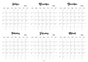 October 2024 to March 2025 Calendar