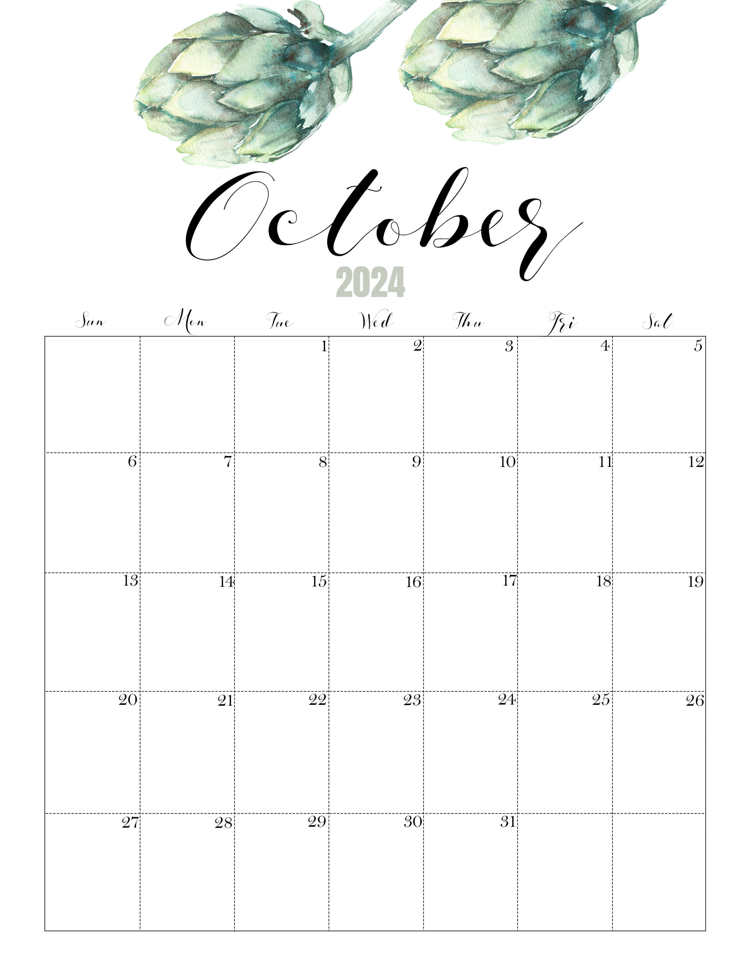 October Calendar 2024 Cute