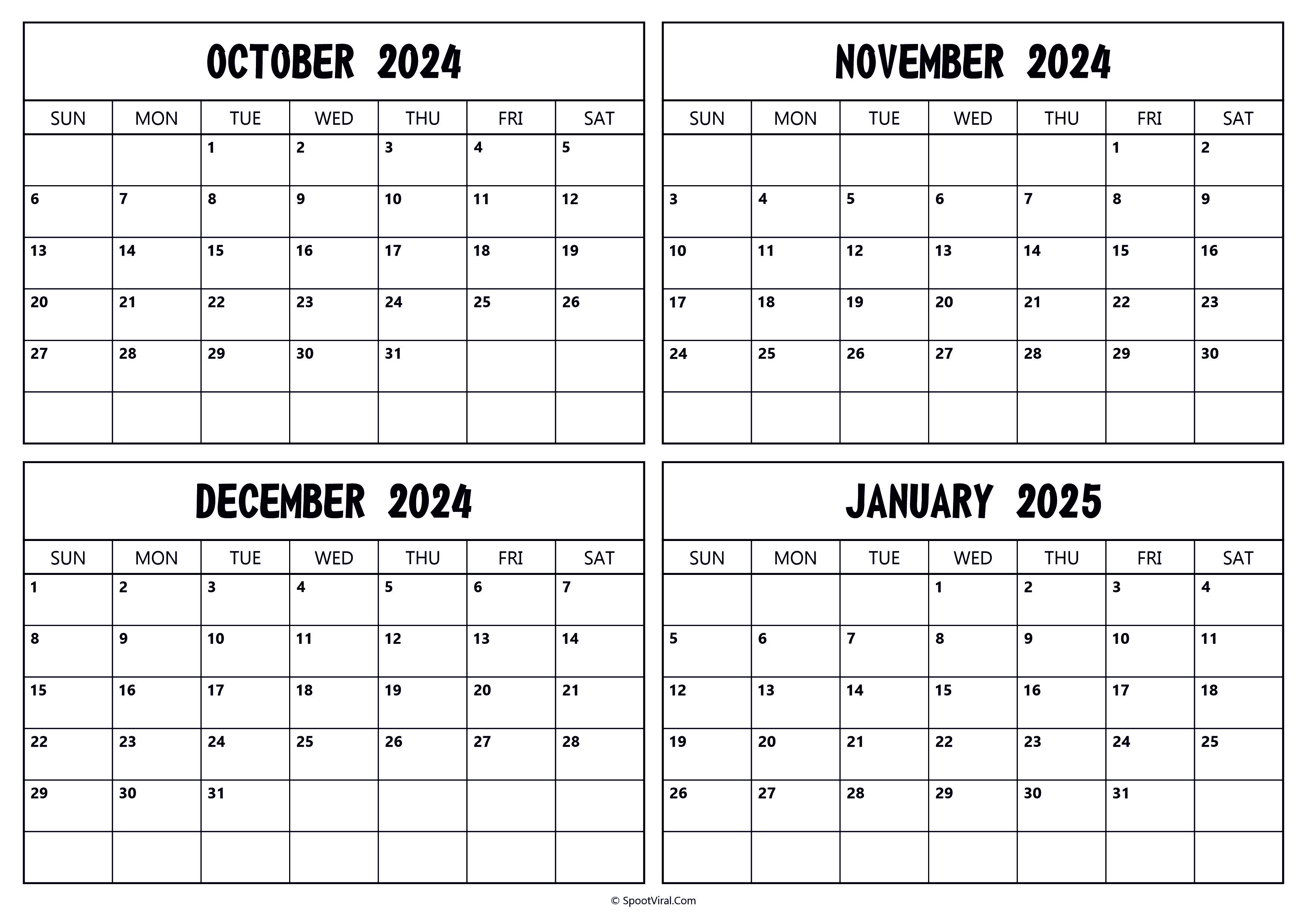 October November December 2024 January 2025 Calendar