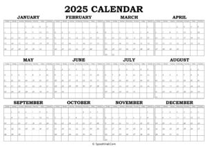 Printable 2025 Yearly Calendar