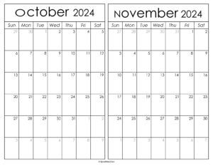 Printable October November 2024 Calendar