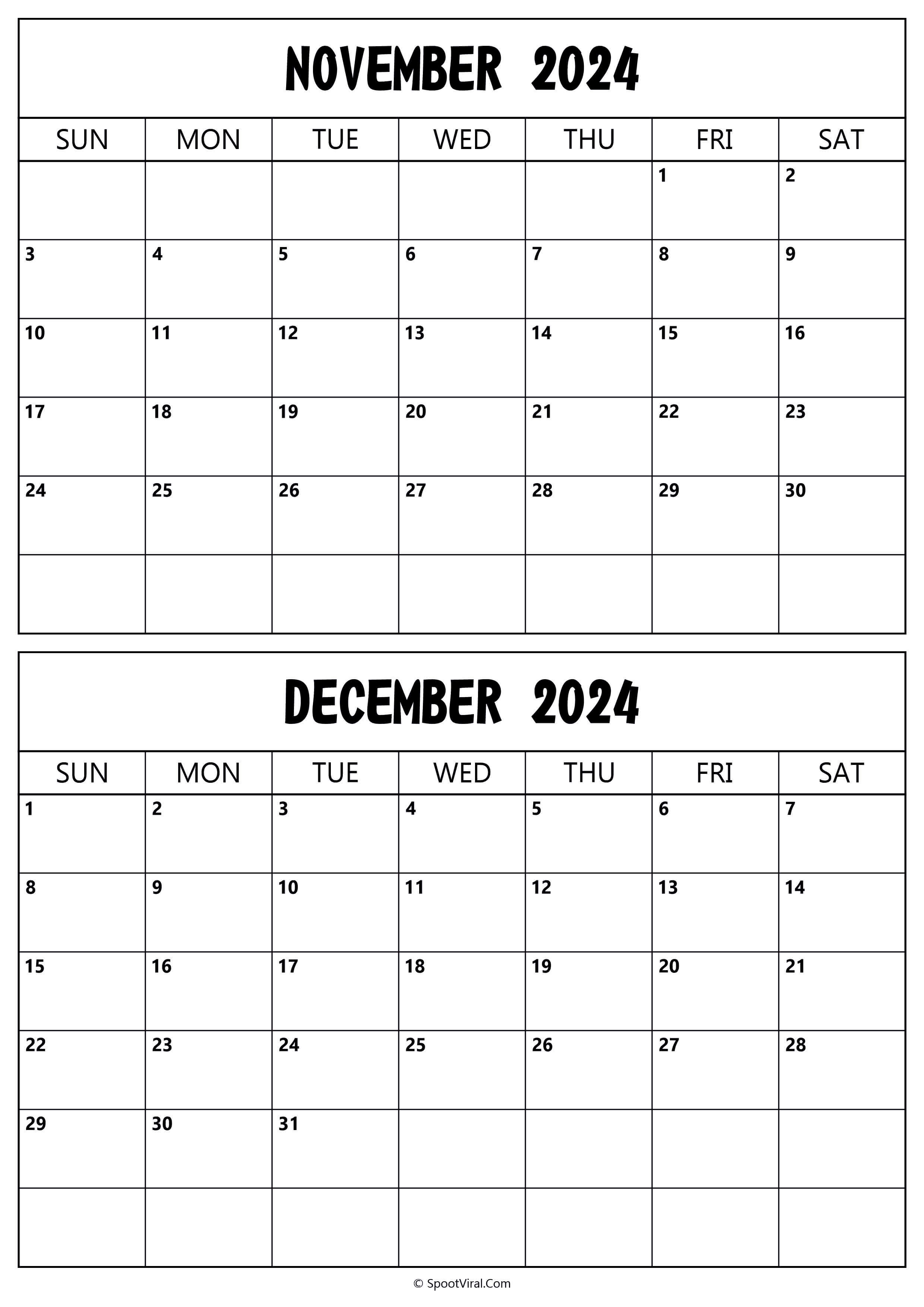 Calendar 2024 November December