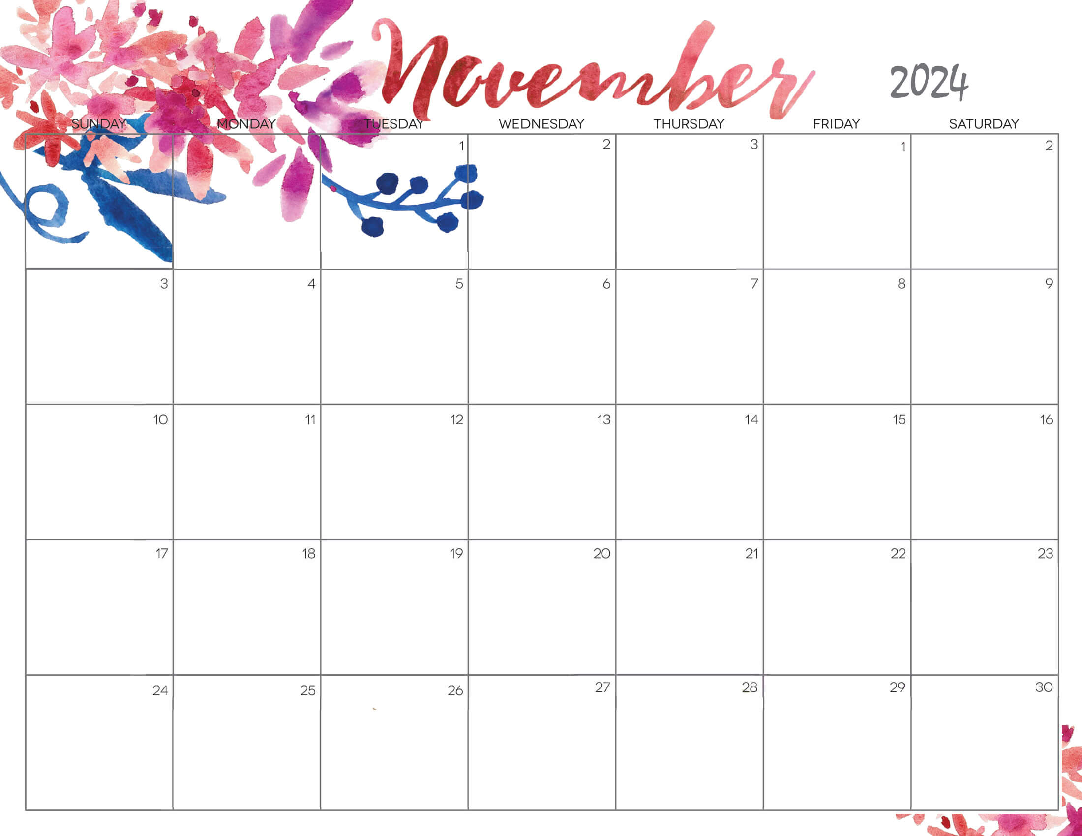 Cute November Calendar 2024 Printable