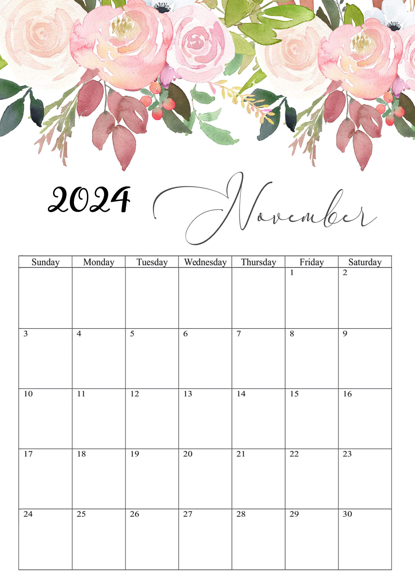 November 2024 Calendar Floral