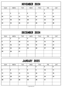 November 2024 to January 2025 Calendar