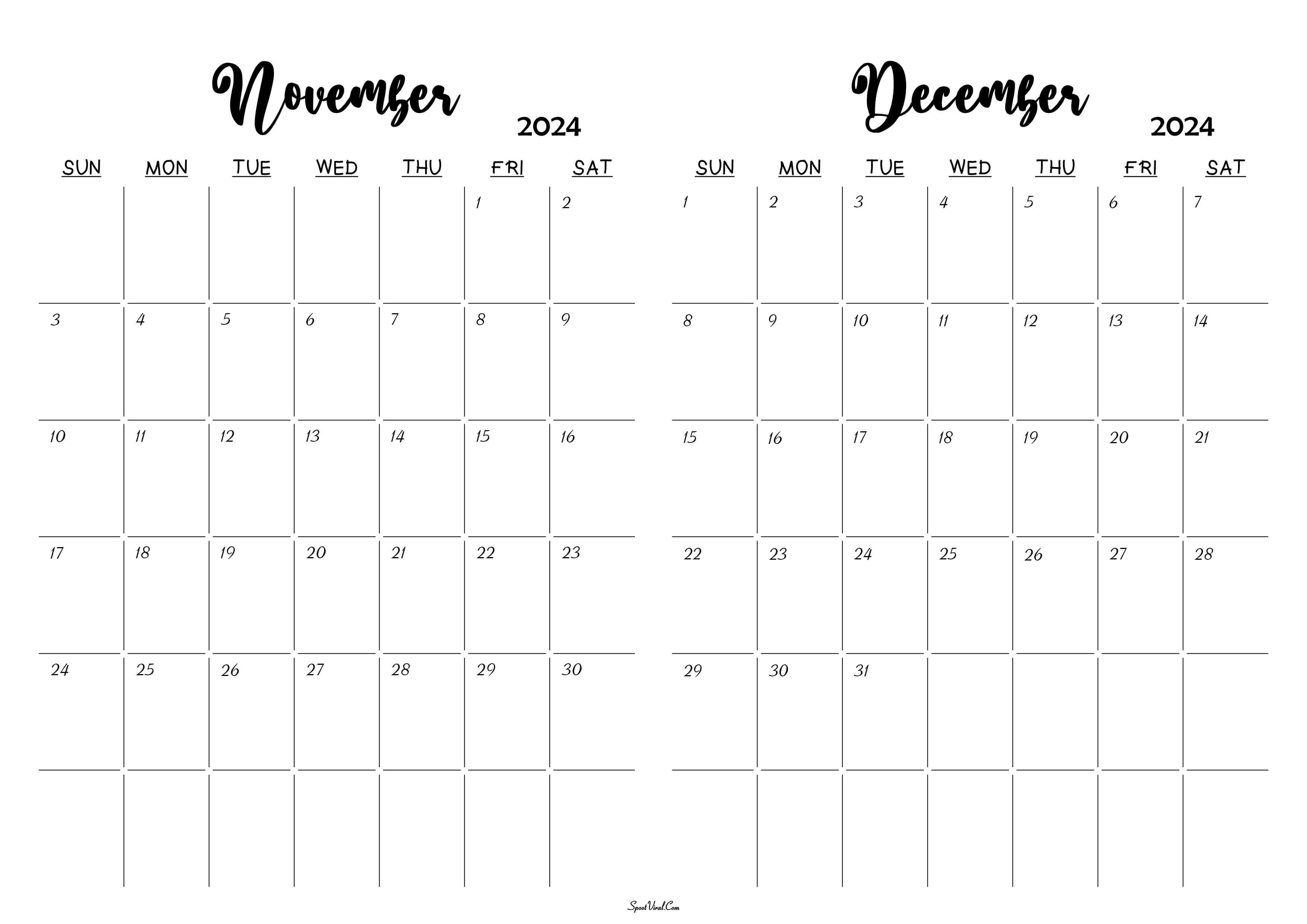 November December 2024 Calendar