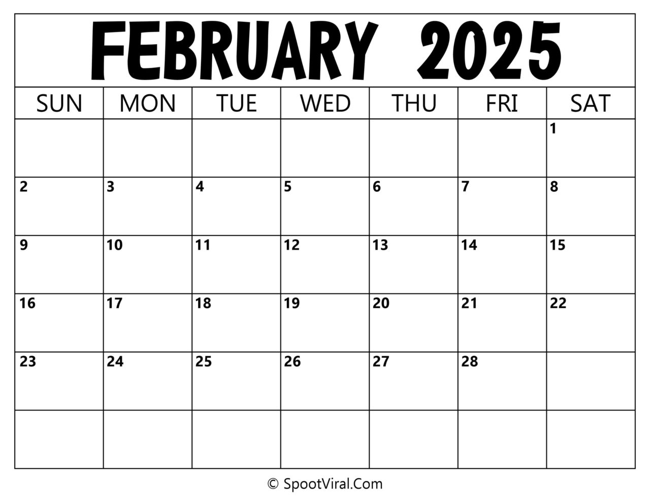 Free February 2025 Calendar Printable