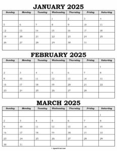 Calendar January February March 2025