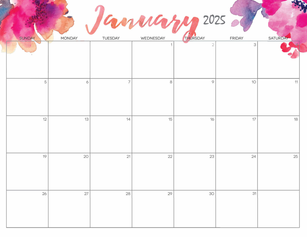 Floral January 2025 Calendar Cute