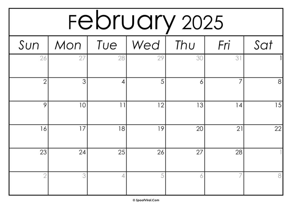 Free February 2025 Calendar Printable