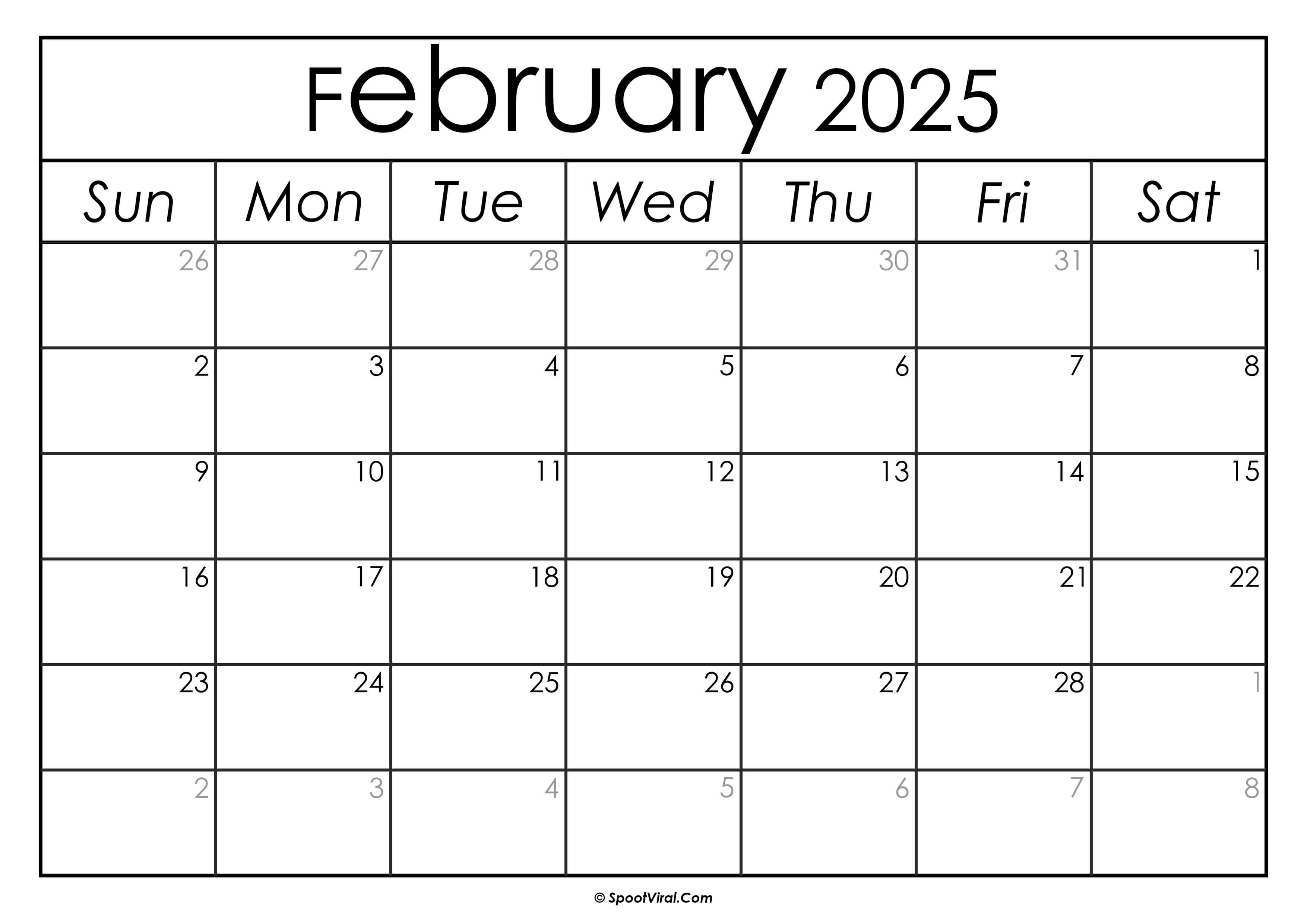February 2025 Calendar Printable