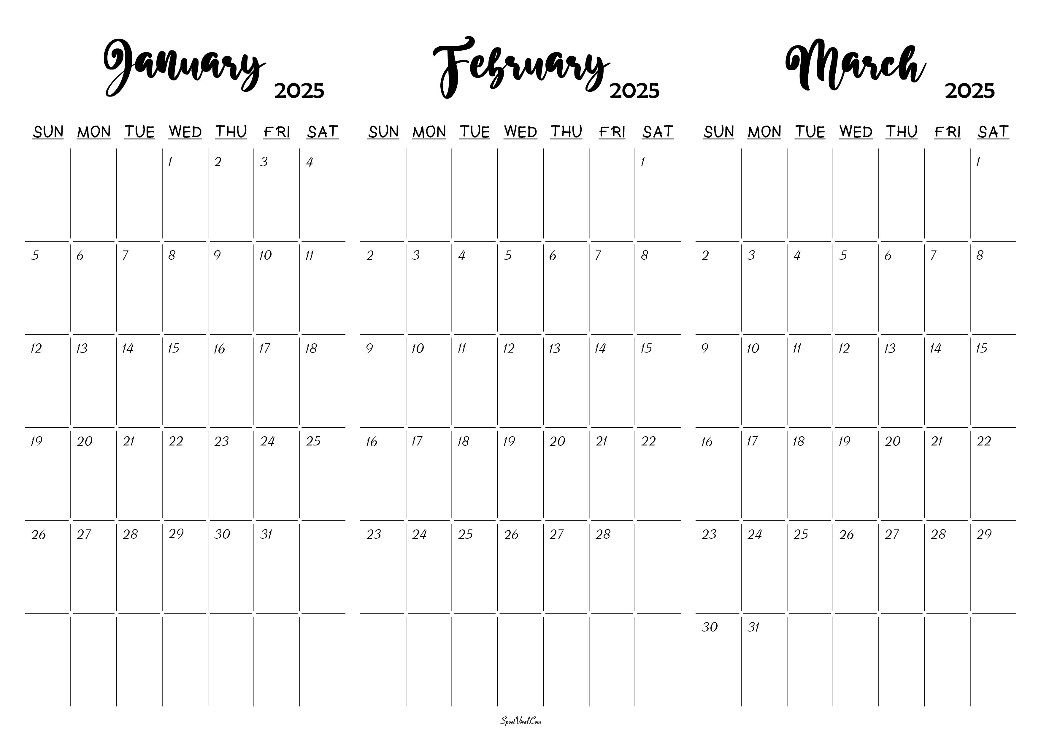 January To March 2025 Calendar Templates SpootViral
