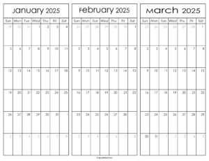 January February and March Calendar 2025