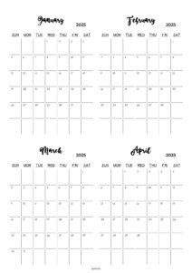 January to April 2025 Calendar