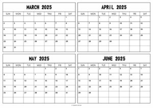 March April May June 2025 Calendar