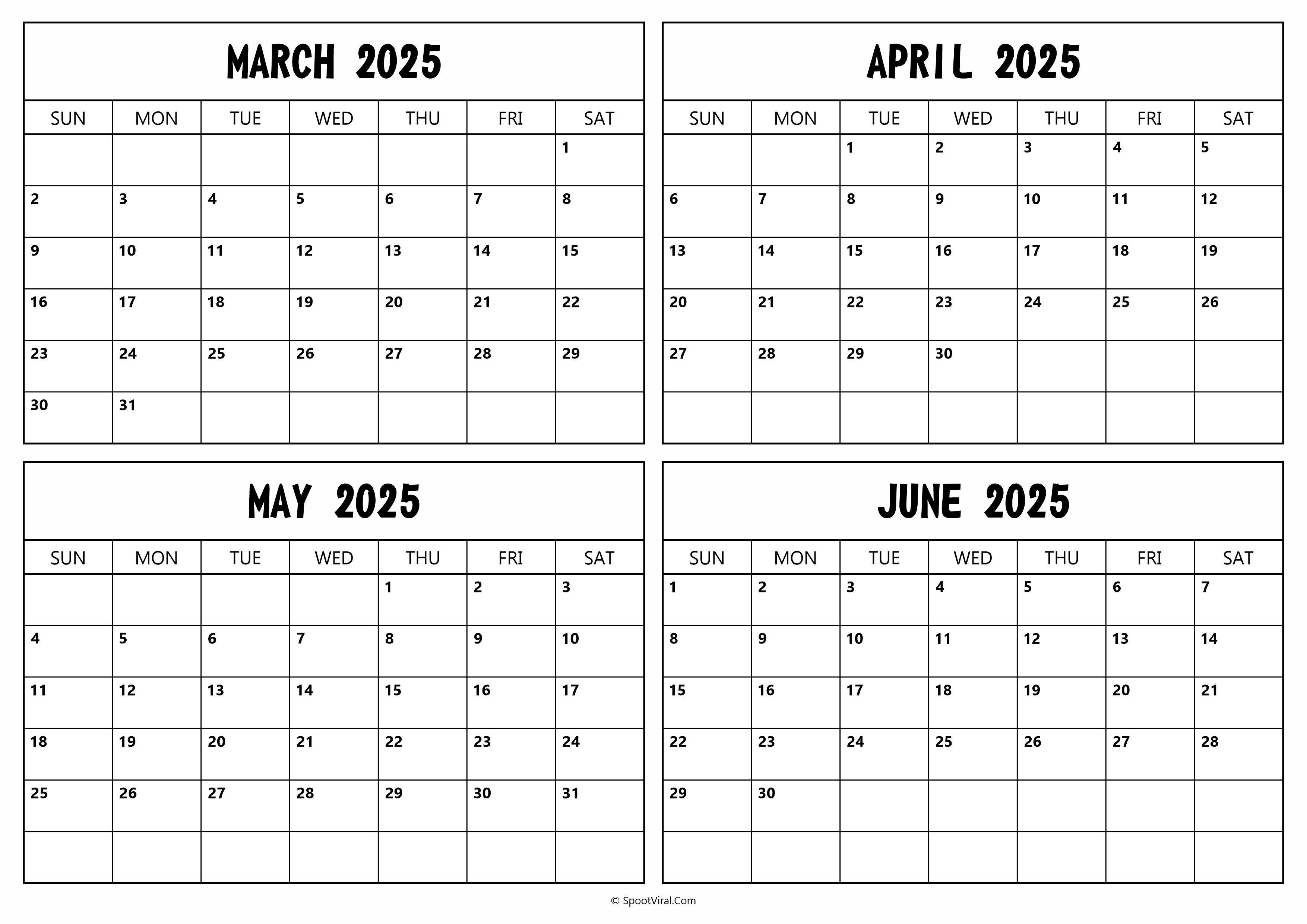 March To June 2025 Calendar Templates SpootViral