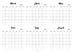 March to August 2025 Calendar