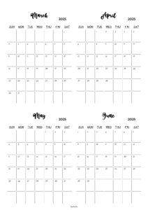 March to June 2025 Calendar