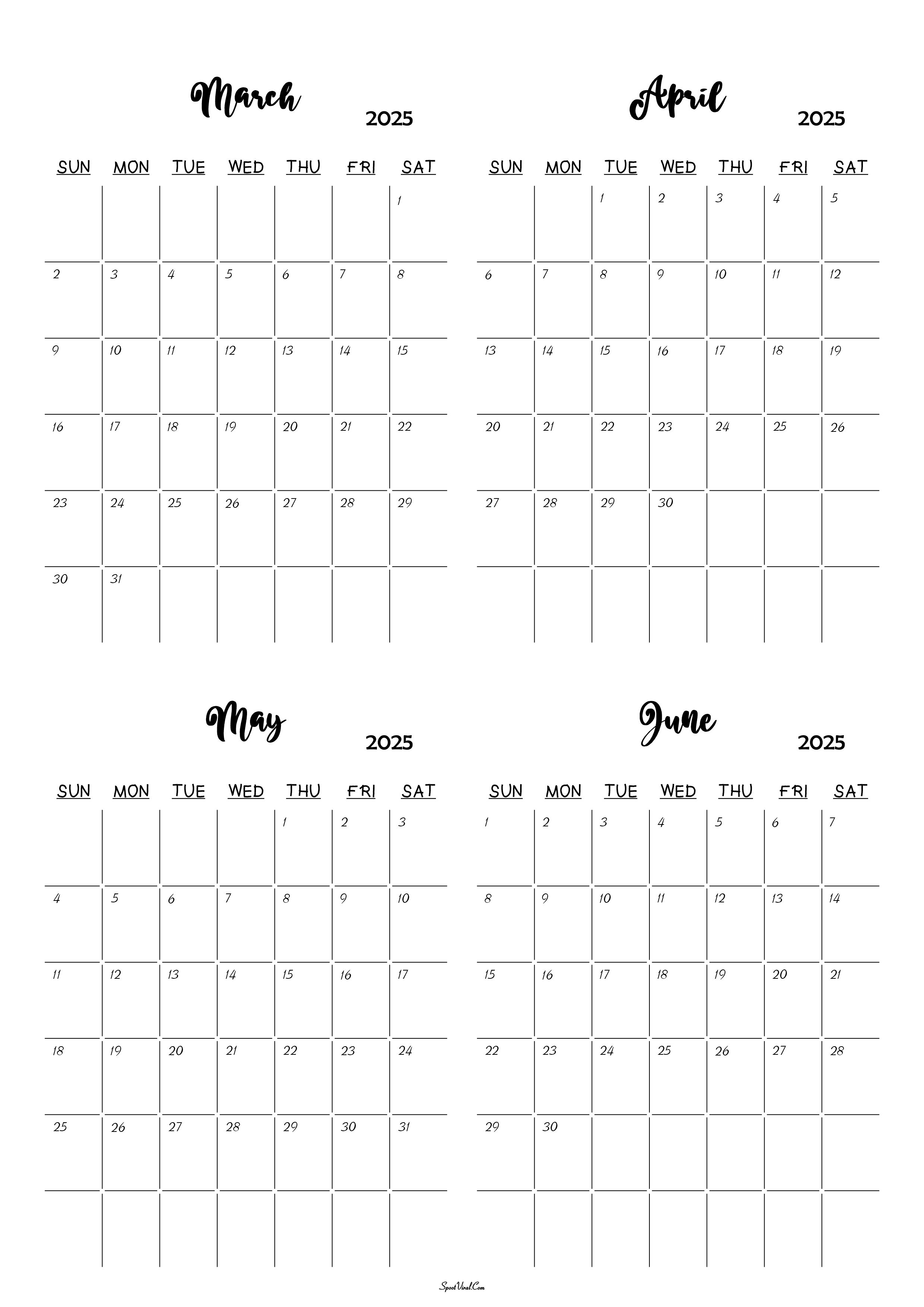 March To June 2025 Calendar Templates SpootViral