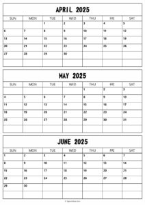 April to June 2025 Calendar