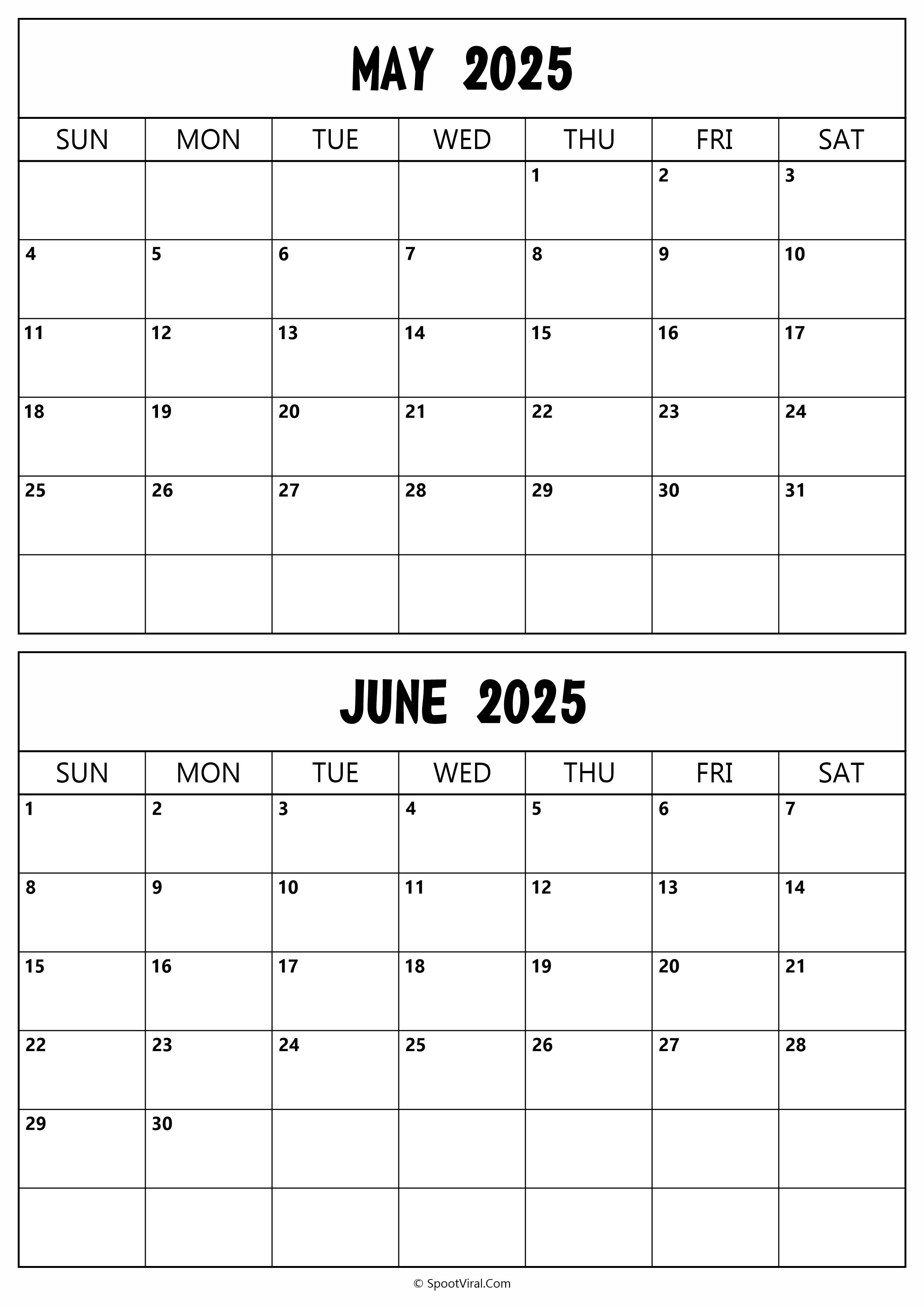 Calendar 2025 May June