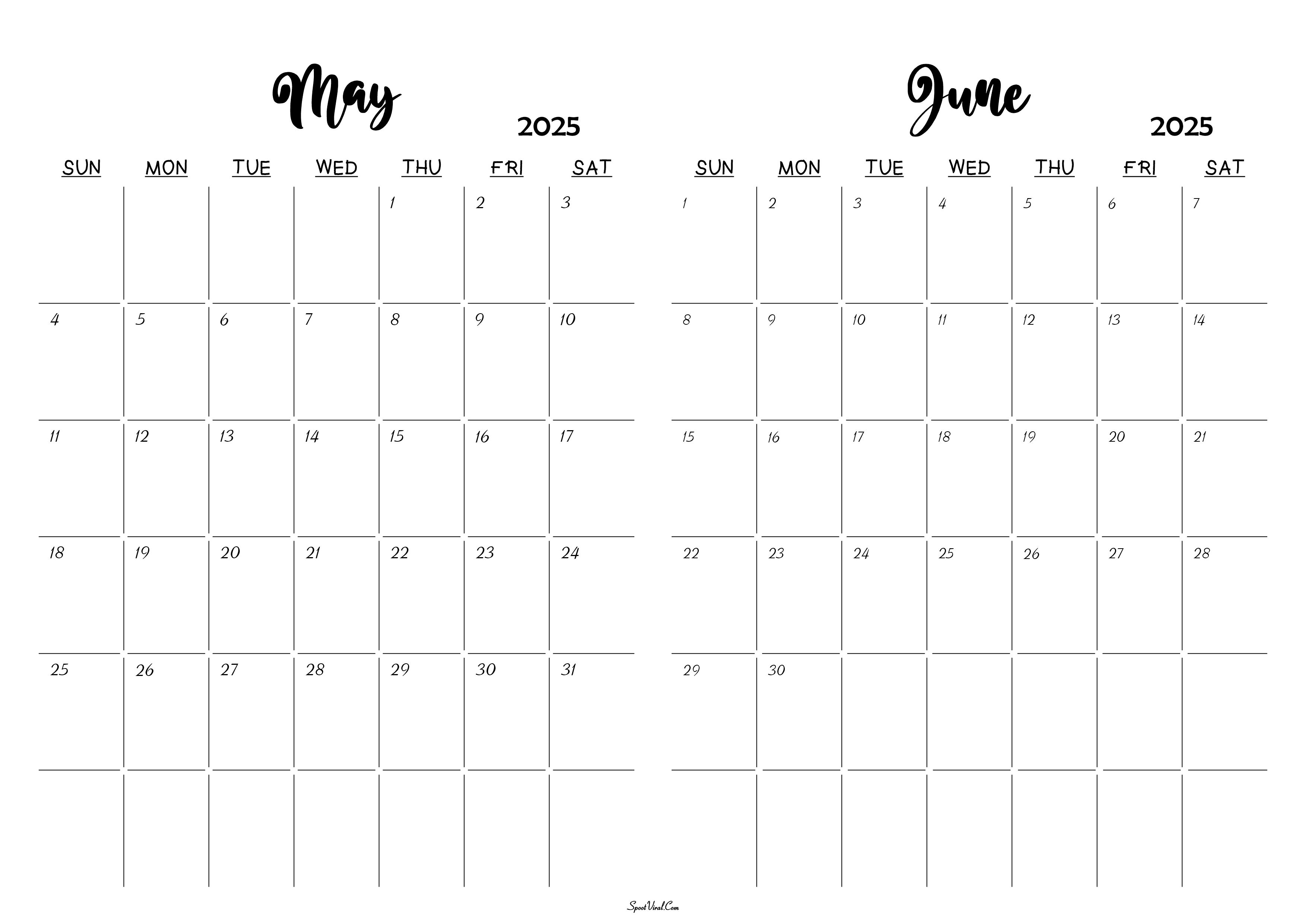 May June 2025 Calendar