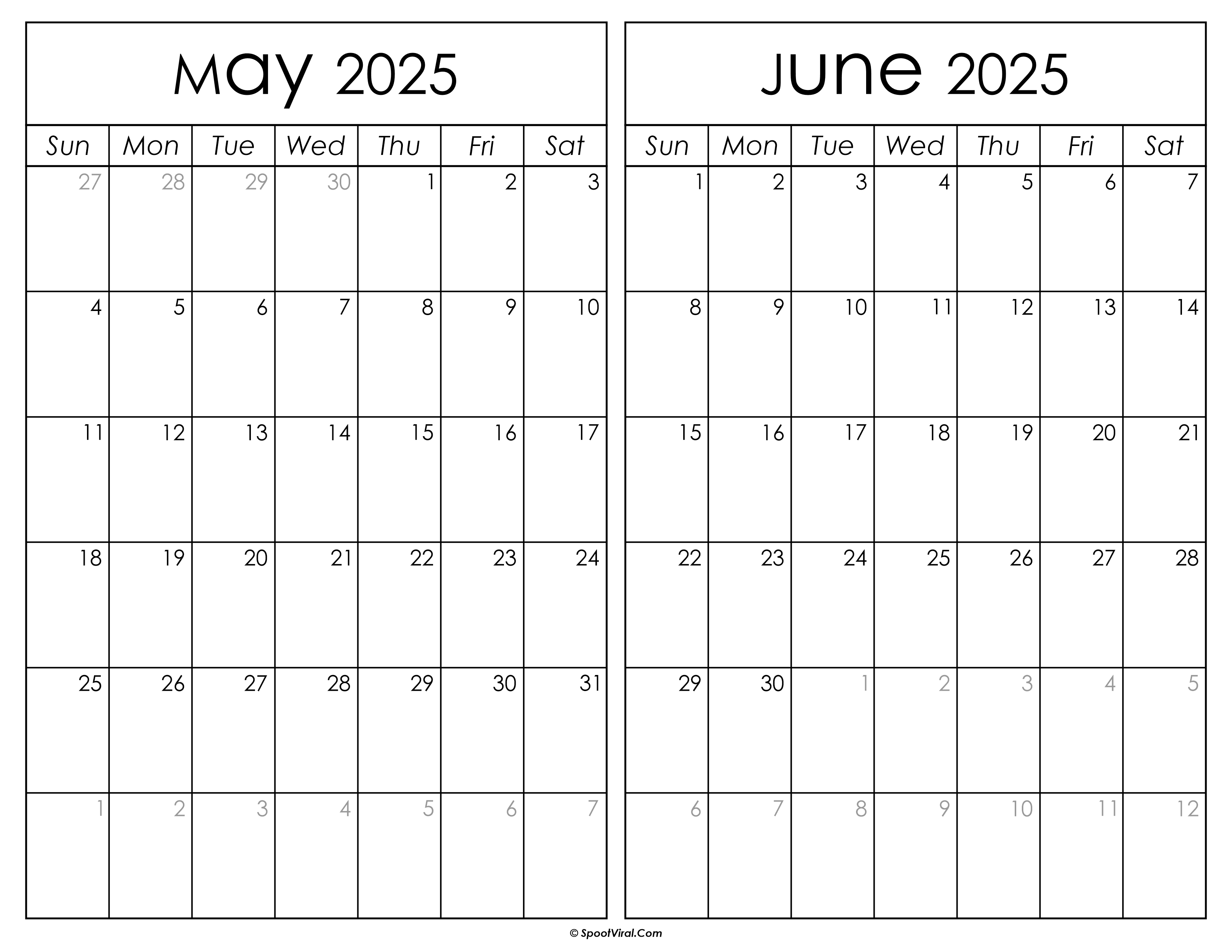 Printable May June 2025 Calendar