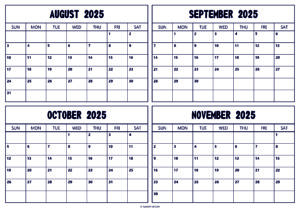 August September October November 2025 Calendar