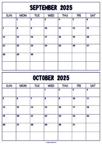 Calendar 2025 September October