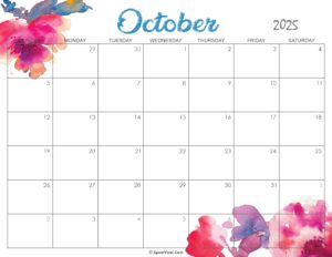 Cute October Calendar 2025 Printable
