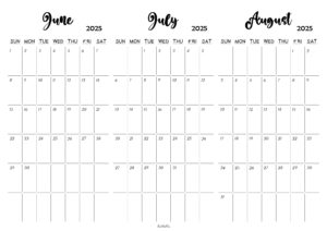 June July August 2025 Calendar