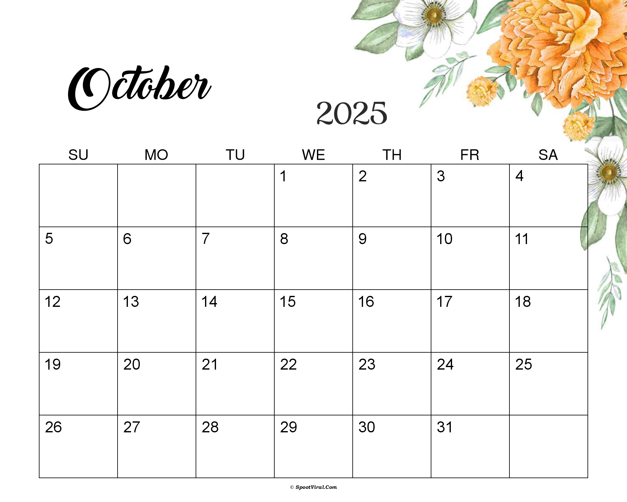 October 2025 Calendar Cute