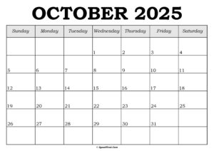 October 2025 Calendar Template