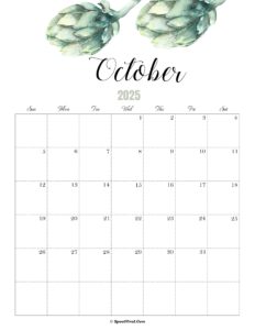 October Calendar 2025 Cute
