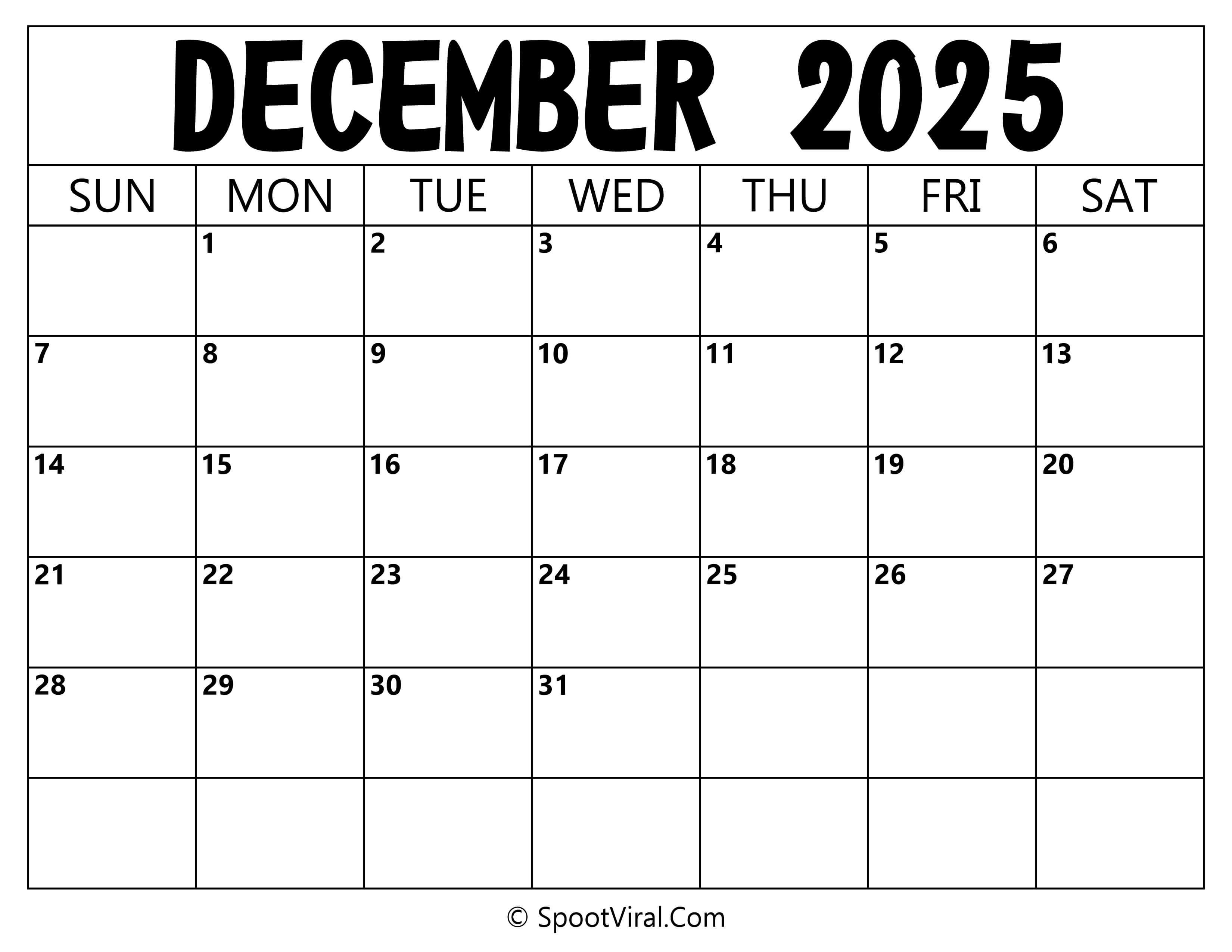 Blank Calendar December 2025