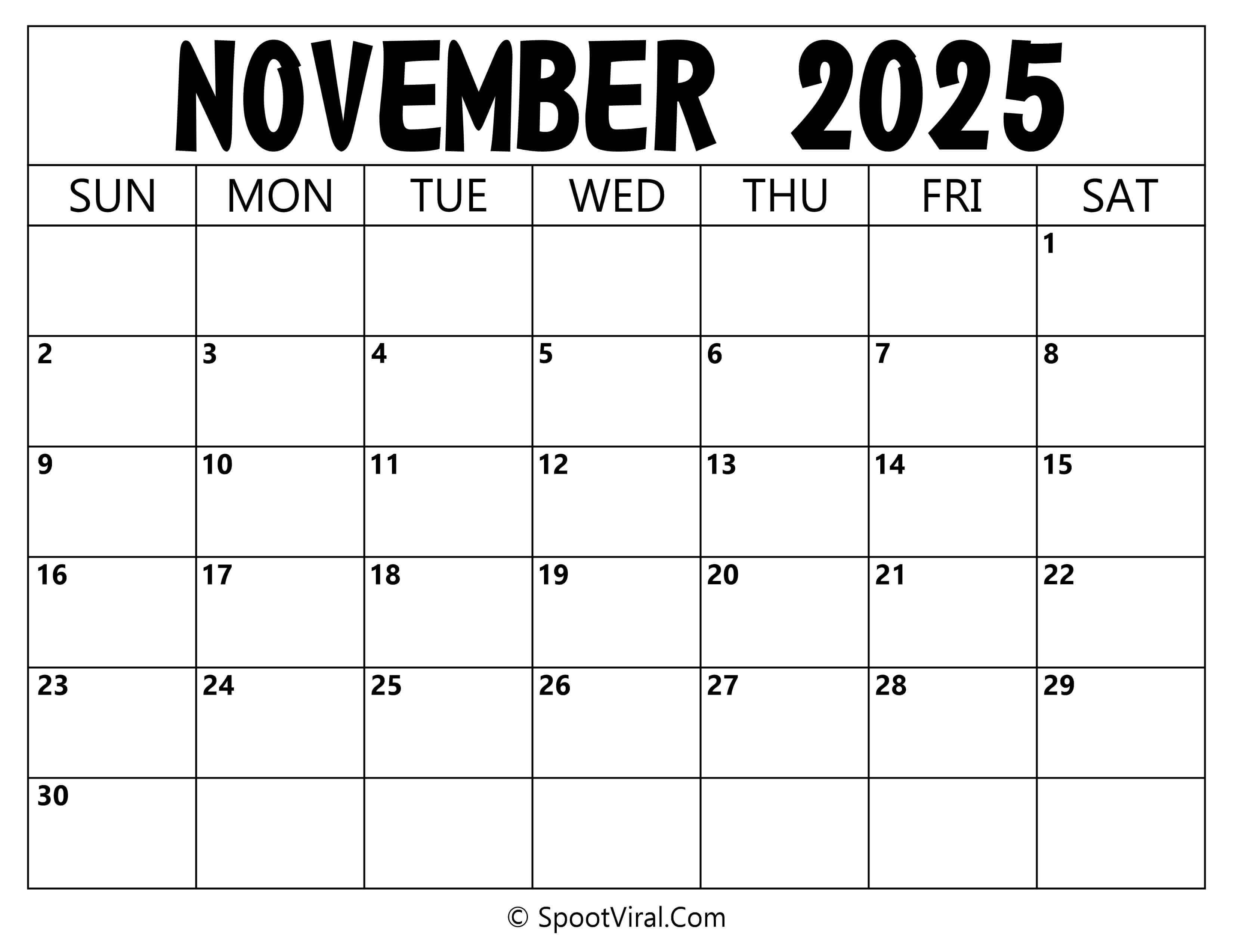 Blank Calendar November 2025