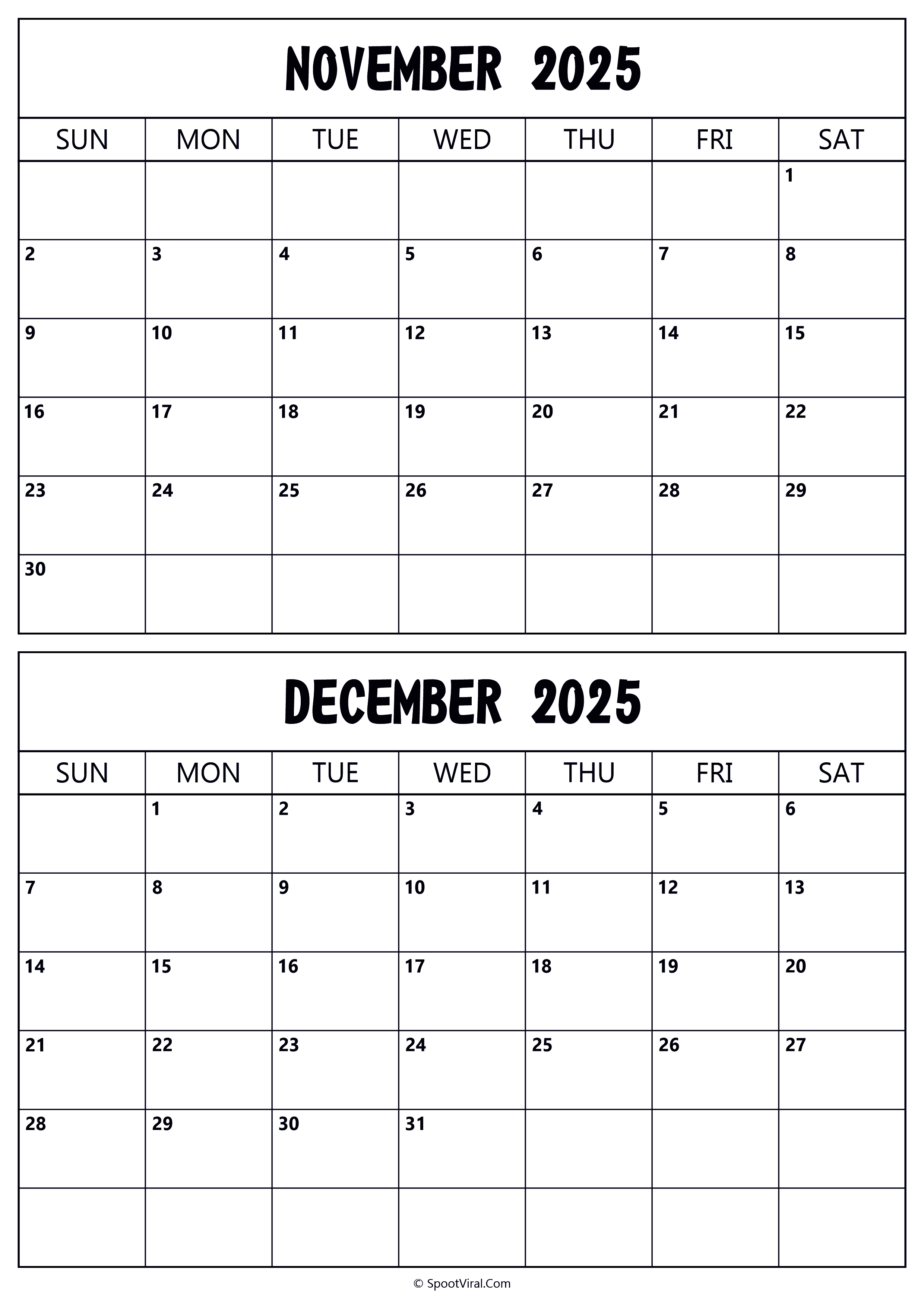 Calendar 2025 November December
